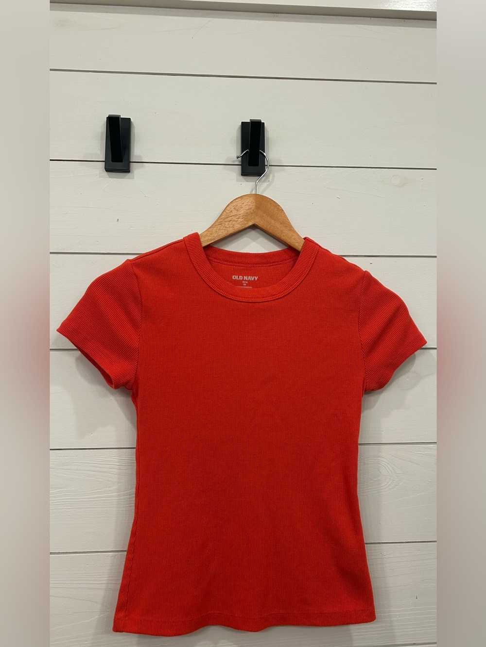 Old Navy Bright Red Ribbed Short Sleeve Tee